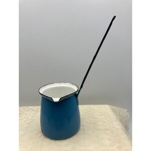 VTG‎ Blue Enamelware Coffee Pot Turkish with Spout Metal Handle Yugoslavia